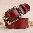 Twocolor womens retro cowhide new wide embossed pattern casual belt leatherpicture19